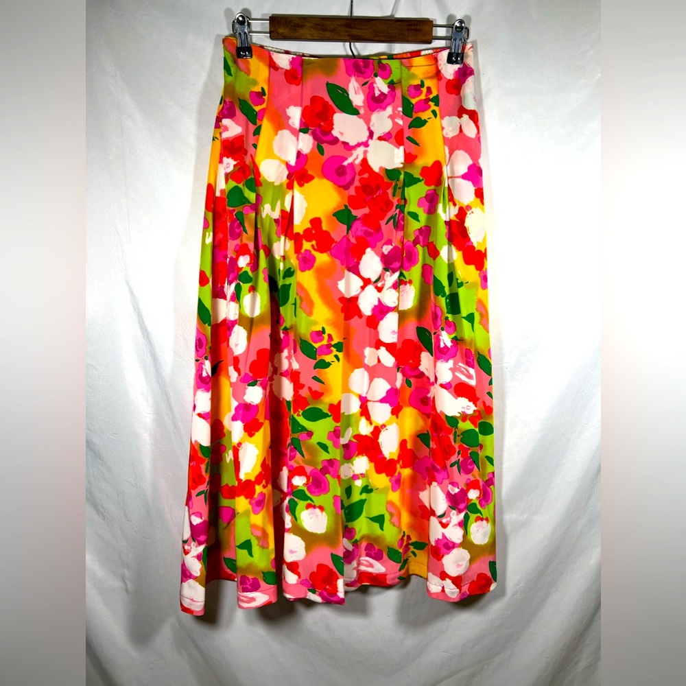 Vintage Rare Diane Von Furstenberg Floral Silk Maxi Inverted Pleated Skirt